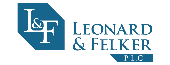 A green banner with blue letters that say leonard and felice.